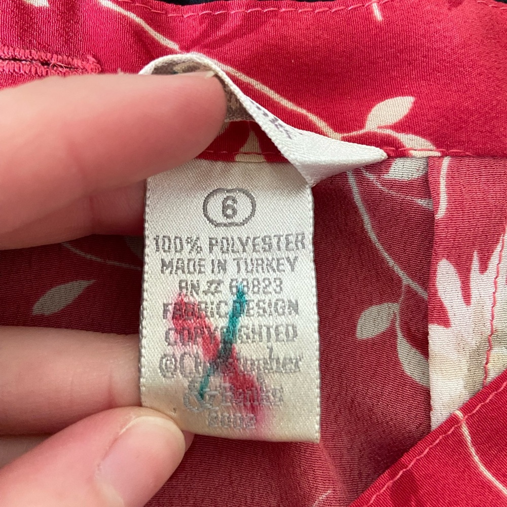 Vintage Christopher & Banks women’s red tan floral polyester zip maxi skirt 6 - Picture 7 of 8